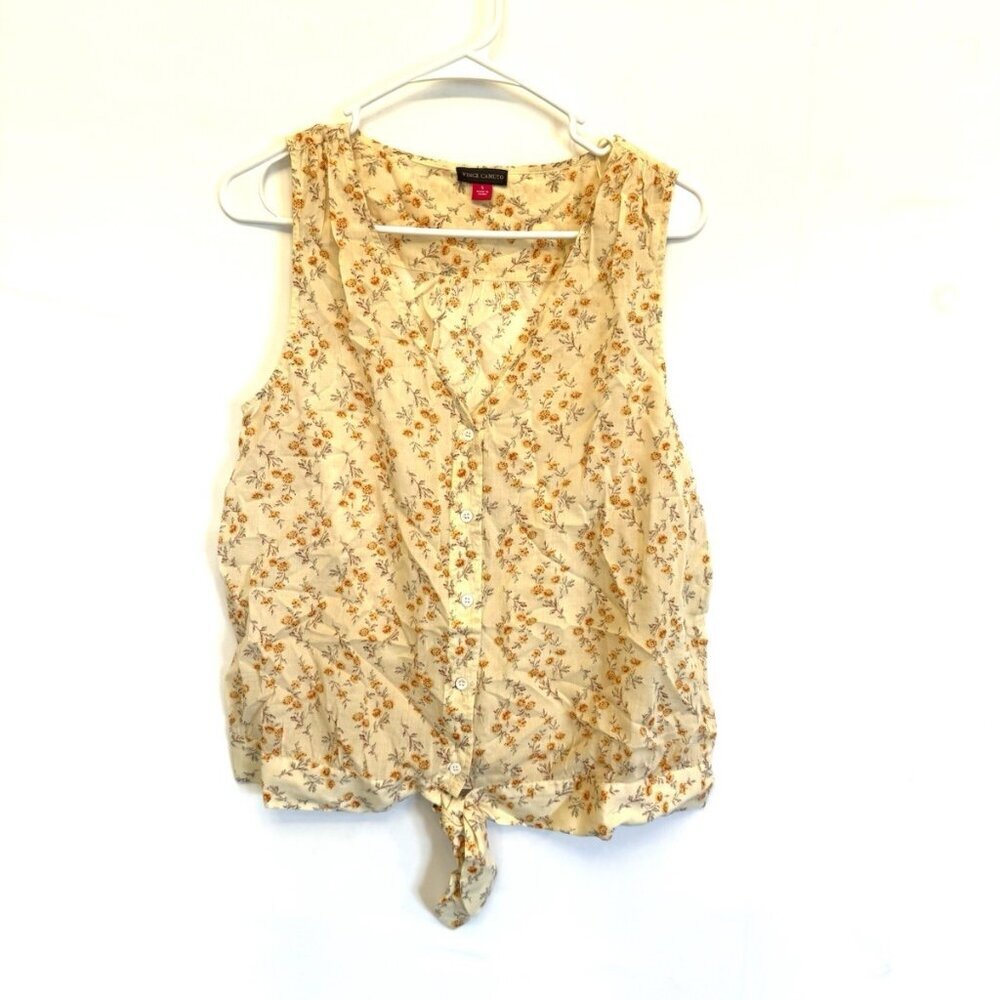 Vince Camuto Women’s Yellow Floral Sleeveless Top Size S